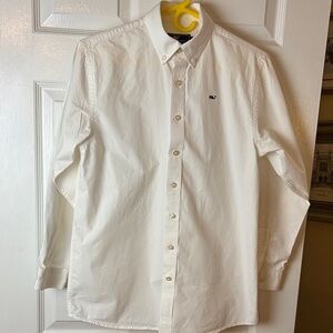 Vineyard Vines Boys Classic White Button-Down Dress Shirt with Whale Logo